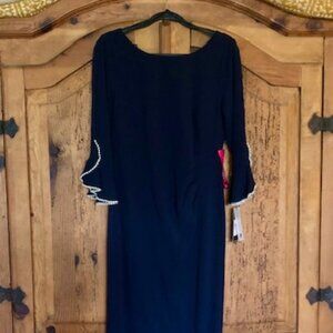 NWT Karl Lagerfeld Column Crepe Gown w/ Pearl Embellished Bell Sleeves Sz 10
